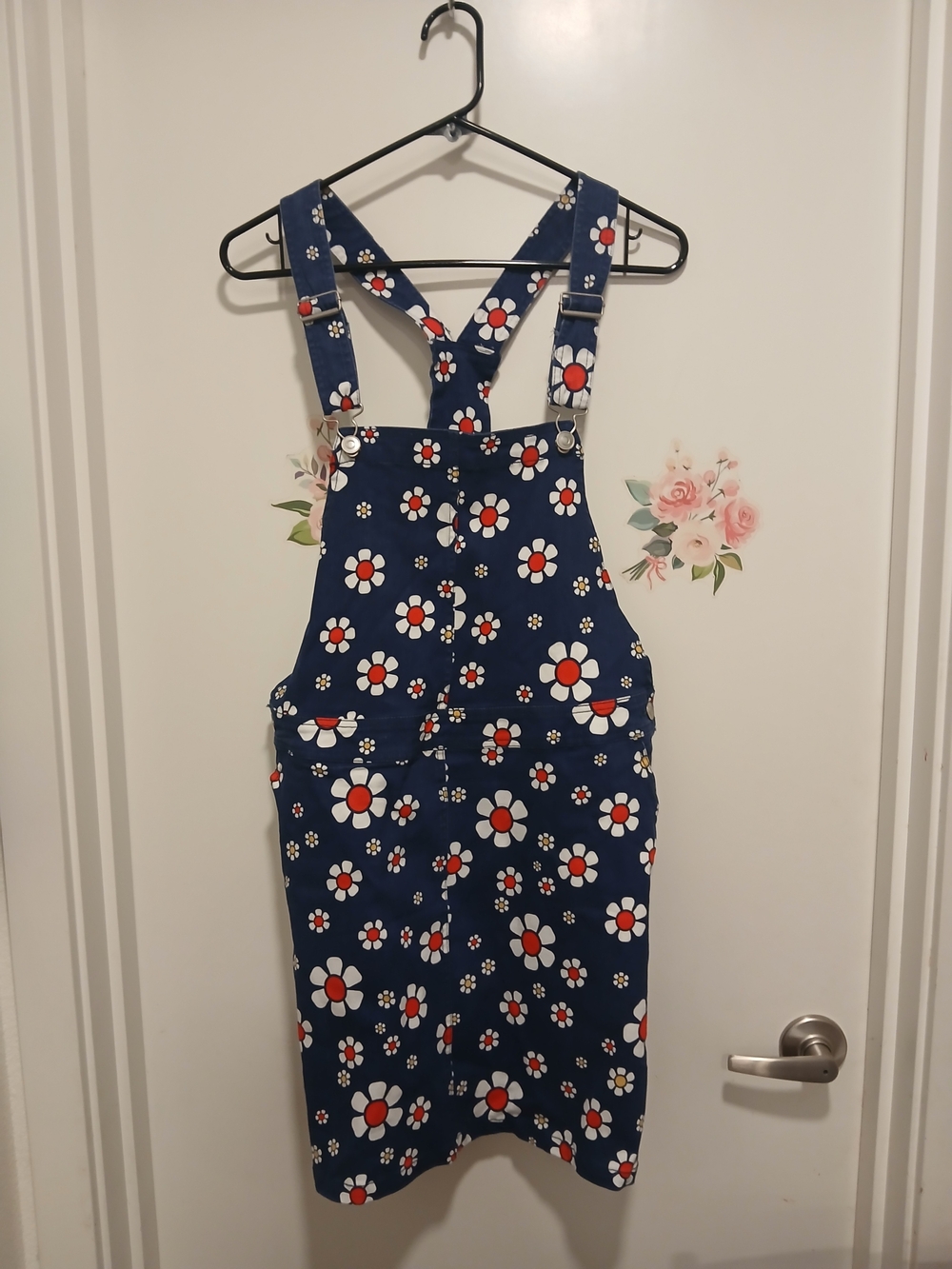 Modcloth Navy Floral Pinafore Dress with Red & White Daisies